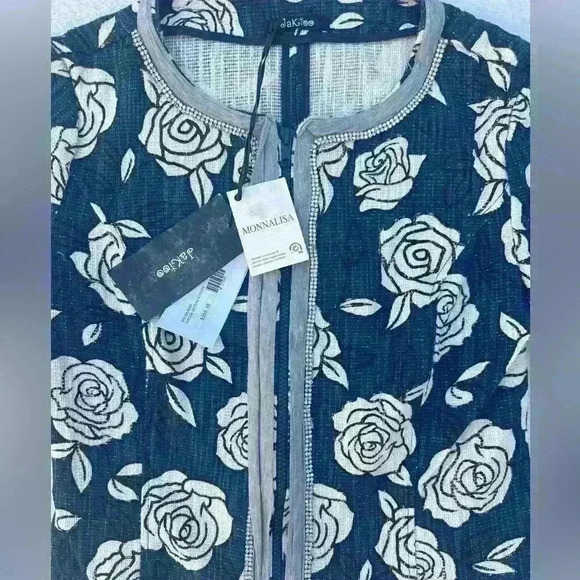 MONNALISA JAKIOO Size women  M Sleeveless Blue Floral Roses Neoprene Blazer $355 - Picture 7 of 12